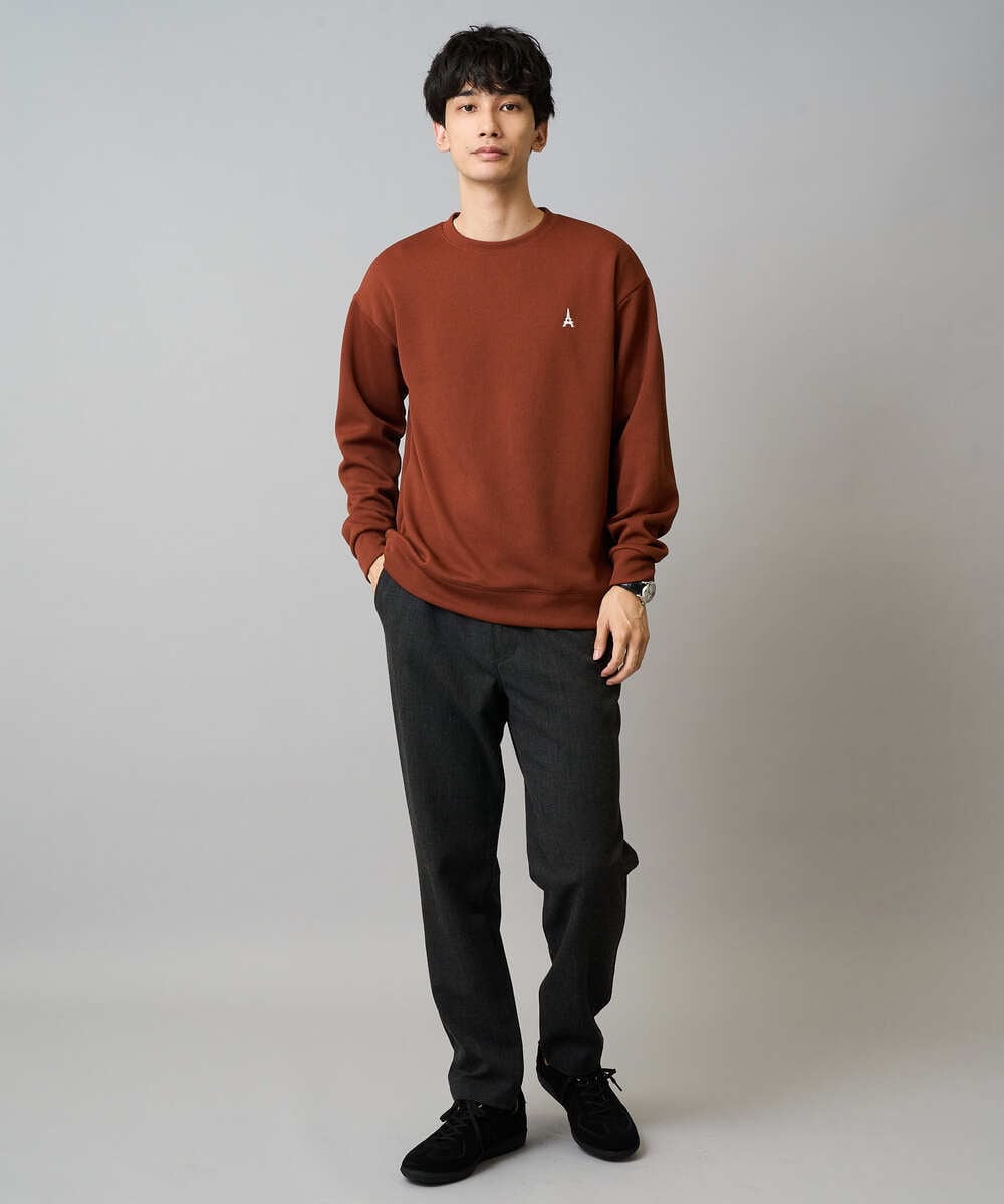 KHKLA44044 a.v.v MEN(アー・ヴェ・ヴェ) 【イージーケア/毛玉になりにくい】アゼダブルフェイスワンポイント刺繍プルオーバー ブラック