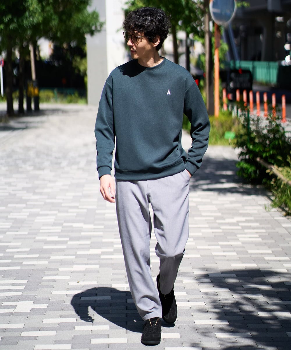 KHKLA44044 a.v.v MEN(アー・ヴェ・ヴェ) 【イージーケア/毛玉になりにくい】アゼダブルフェイスワンポイント刺繍プルオーバー ブラック