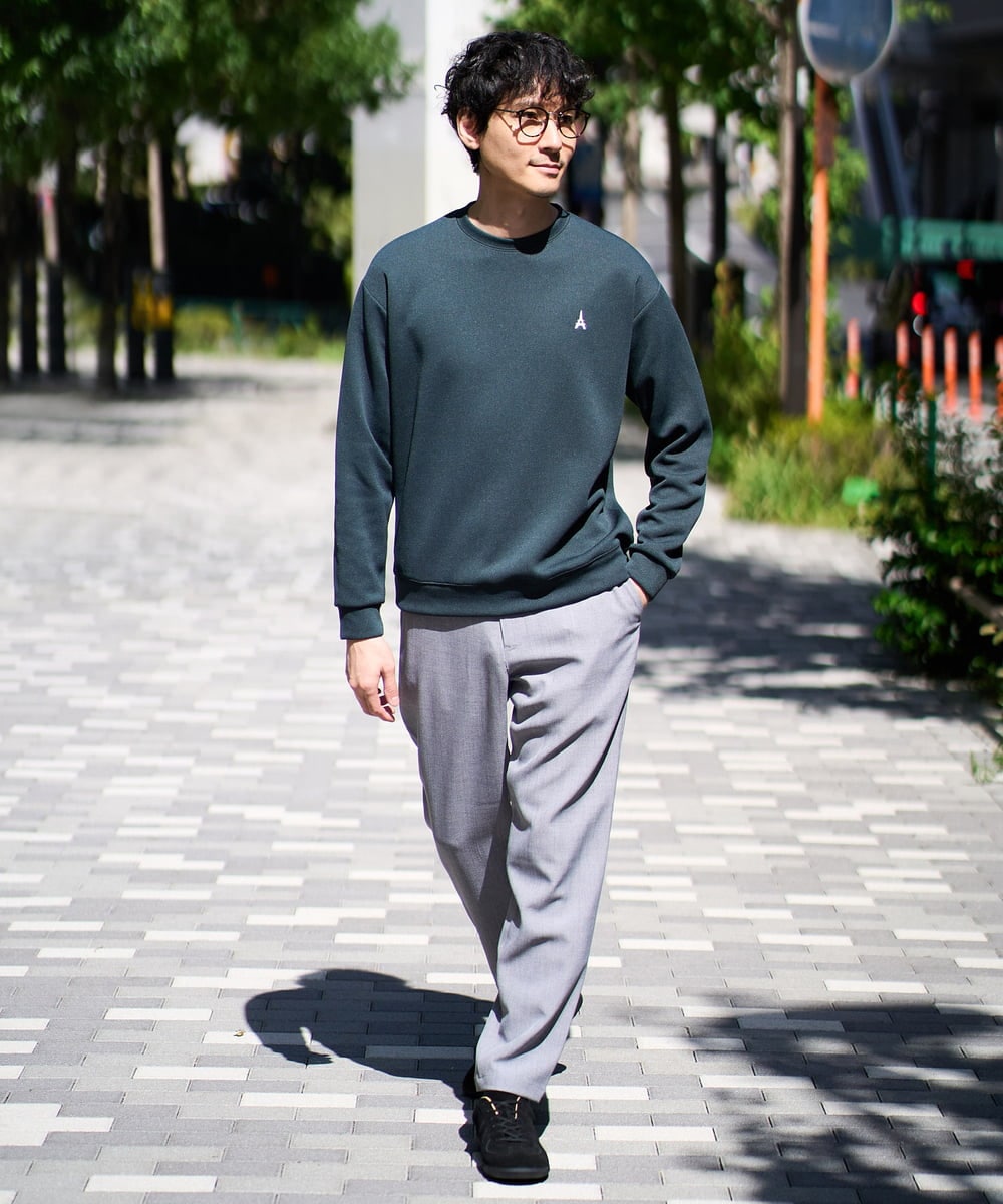 KHKLA44044 a.v.v MEN(アー・ヴェ・ヴェ) 【イージーケア/毛玉になりにくい】アゼダブルフェイスワンポイント刺繍プルオーバー ブラック