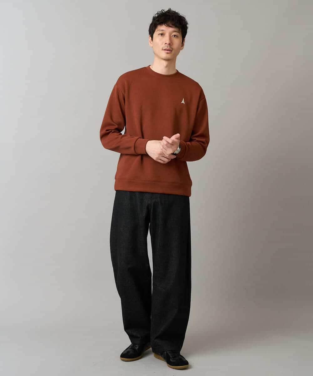 KHKLA44044 a.v.v MEN(アー・ヴェ・ヴェ) 【イージーケア/毛玉になりにくい】アゼダブルフェイスワンポイント刺繍プルオーバー ブラック