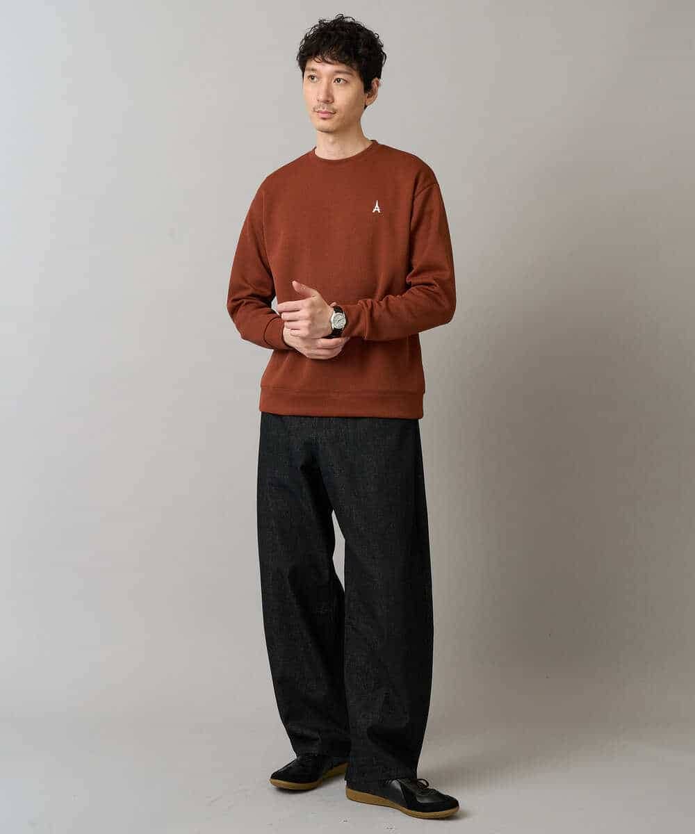 KHKLA44044 a.v.v MEN(アー・ヴェ・ヴェ) 【イージーケア/毛玉になりにくい】アゼダブルフェイスワンポイント刺繍プルオーバー ブラック