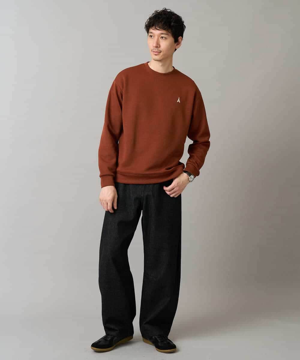 KHKLA44044 a.v.v MEN(アー・ヴェ・ヴェ) 【イージーケア/毛玉になりにくい】アゼダブルフェイスワンポイント刺繍プルオーバー ブラック