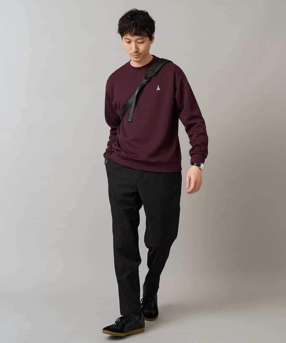 KHKLA44044 a.v.v MEN(アー・ヴェ・ヴェ) 【イージーケア/毛玉になりにくい】アゼダブルフェイスワンポイント刺繍プルオーバー ブラック