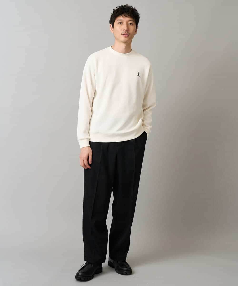 KHKLA44044 a.v.v MEN(アー・ヴェ・ヴェ) 【イージーケア/毛玉になりにくい】アゼダブルフェイスワンポイント刺繍プルオーバー ブラック