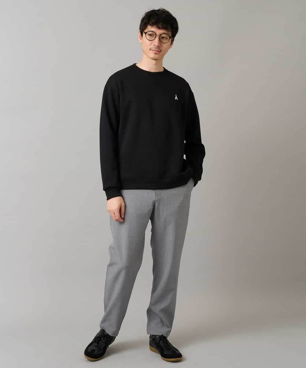 KHKLA44044 a.v.v MEN(アー・ヴェ・ヴェ) 【イージーケア/毛玉になりにくい】アゼダブルフェイスワンポイント刺繍プルオーバー ブラック