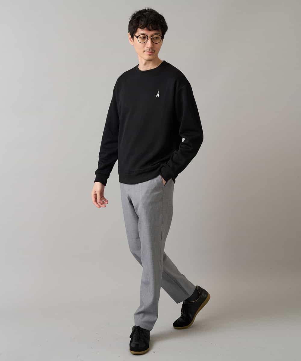 KHKLA44044 a.v.v MEN(アー・ヴェ・ヴェ) 【イージーケア/毛玉になりにくい】アゼダブルフェイスワンポイント刺繍プルオーバー ブラック