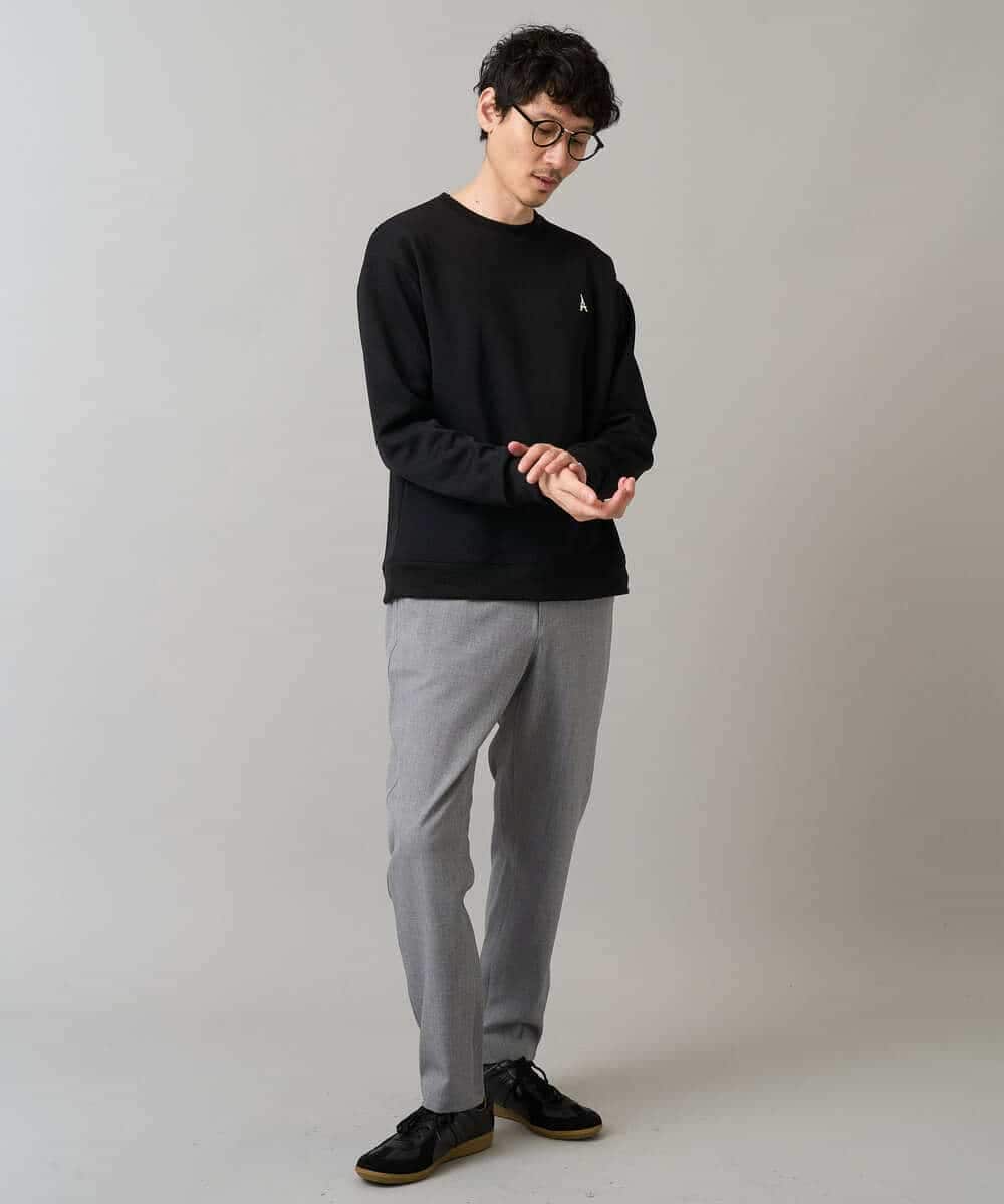 KHKLA44044 a.v.v MEN(アー・ヴェ・ヴェ) 【イージーケア/毛玉になりにくい】アゼダブルフェイスワンポイント刺繍プルオーバー ブラック