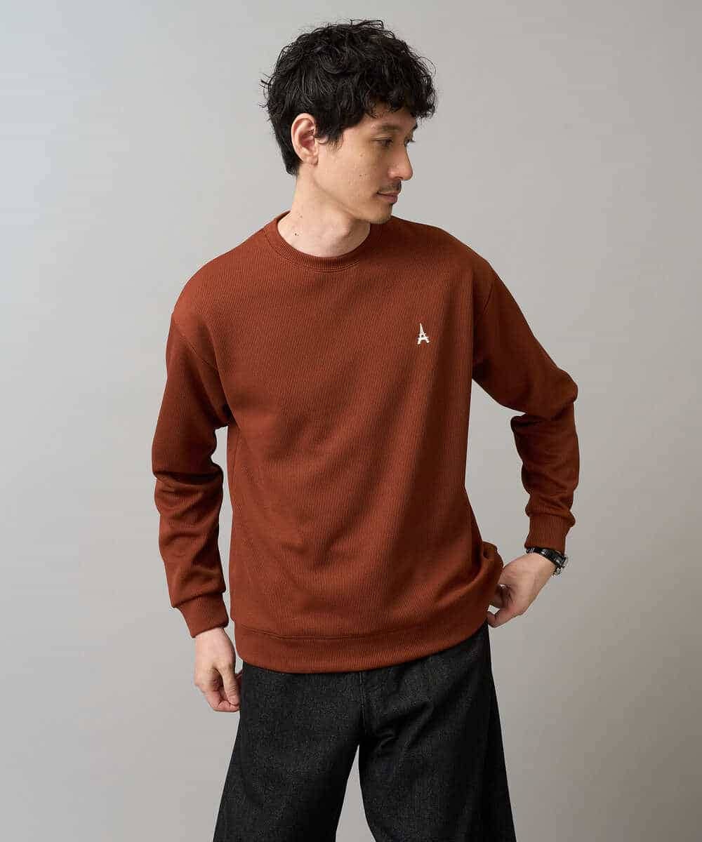 KHKLA44044 a.v.v MEN(アー・ヴェ・ヴェ) 【イージーケア/毛玉になりにくい】アゼダブルフェイスワンポイント刺繍プルオーバー ブラック