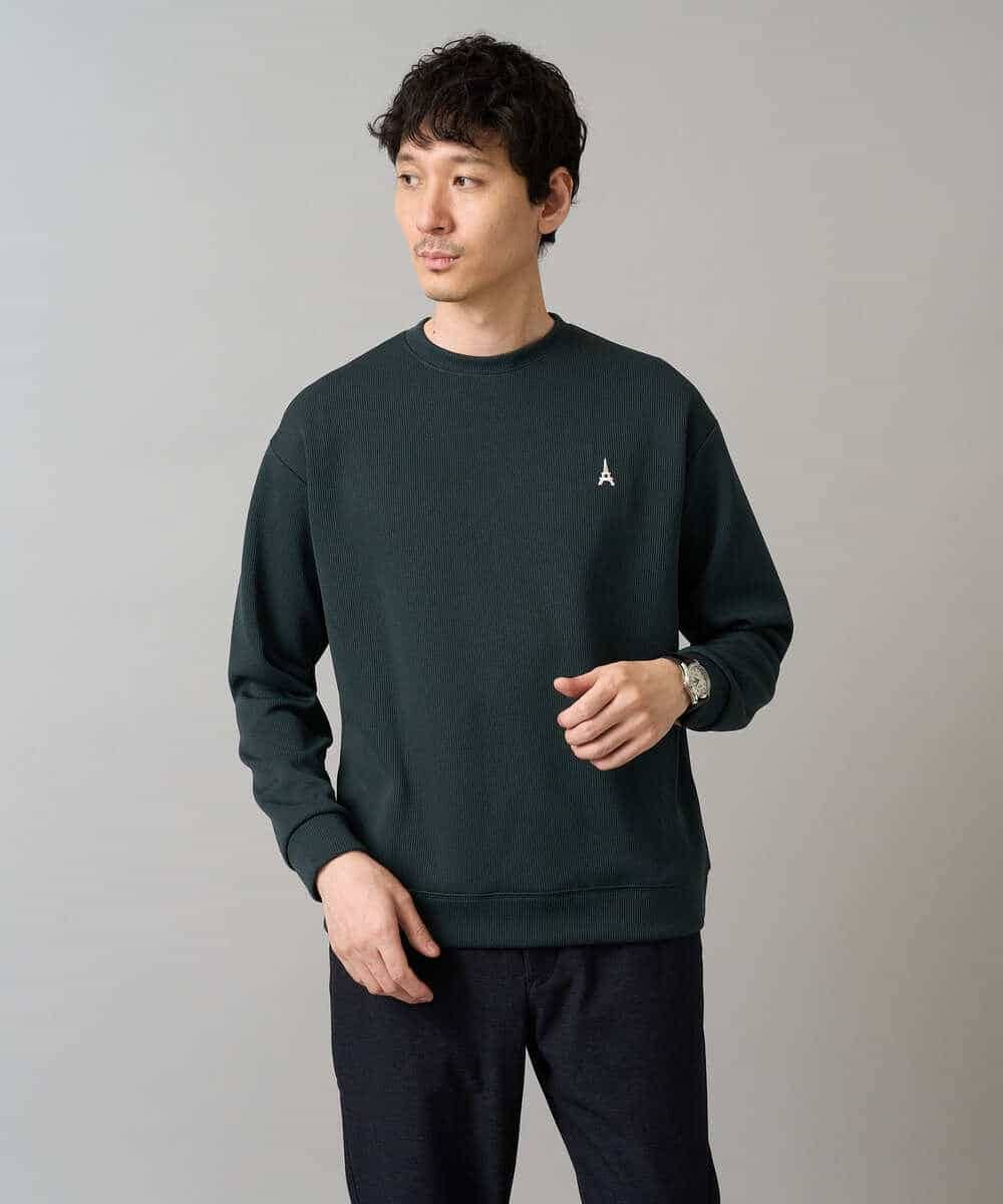 KHKLA44044 a.v.v MEN(アー・ヴェ・ヴェ) 【イージーケア/毛玉になりにくい】アゼダブルフェイスワンポイント刺繍プルオーバー ブラック
