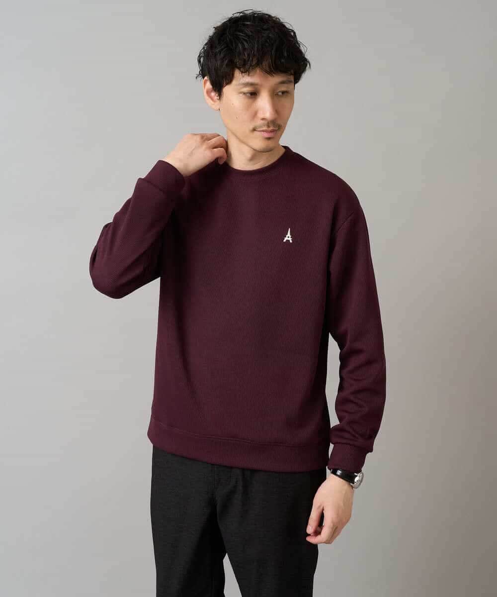 KHKLA44044 a.v.v MEN(アー・ヴェ・ヴェ) 【イージーケア/毛玉になりにくい】アゼダブルフェイスワンポイント刺繍プルオーバー ブラック