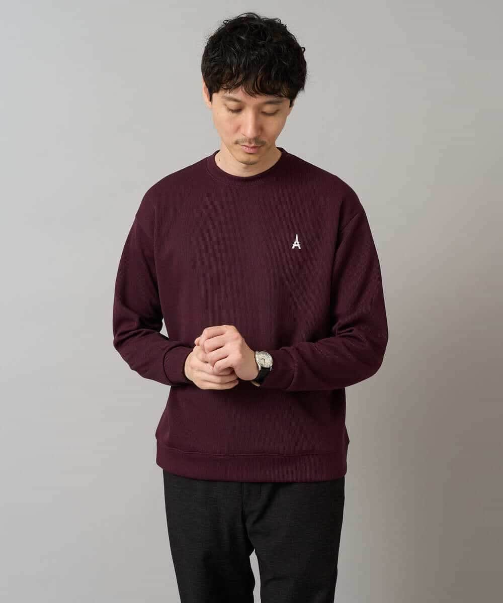 KHKLA44044 a.v.v MEN(アー・ヴェ・ヴェ) 【イージーケア/毛玉になりにくい】アゼダブルフェイスワンポイント刺繍プルオーバー ブラック