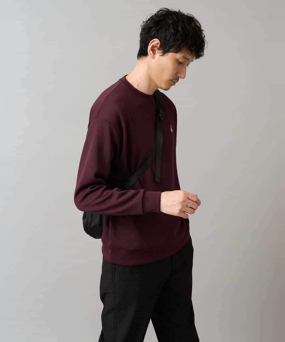 KHKLA44044 a.v.v MEN(アー・ヴェ・ヴェ) 【イージーケア/毛玉になりにくい】アゼダブルフェイスワンポイント刺繍プルオーバー ブラック
