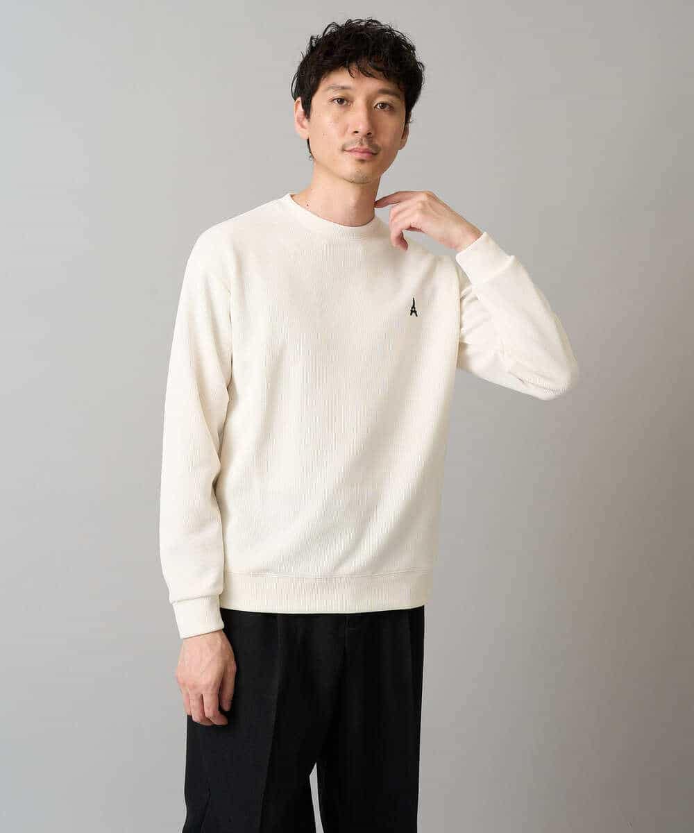 KHKLA44044 a.v.v MEN(アー・ヴェ・ヴェ) 【イージーケア/毛玉になりにくい】アゼダブルフェイスワンポイント刺繍プルオーバー ブラック