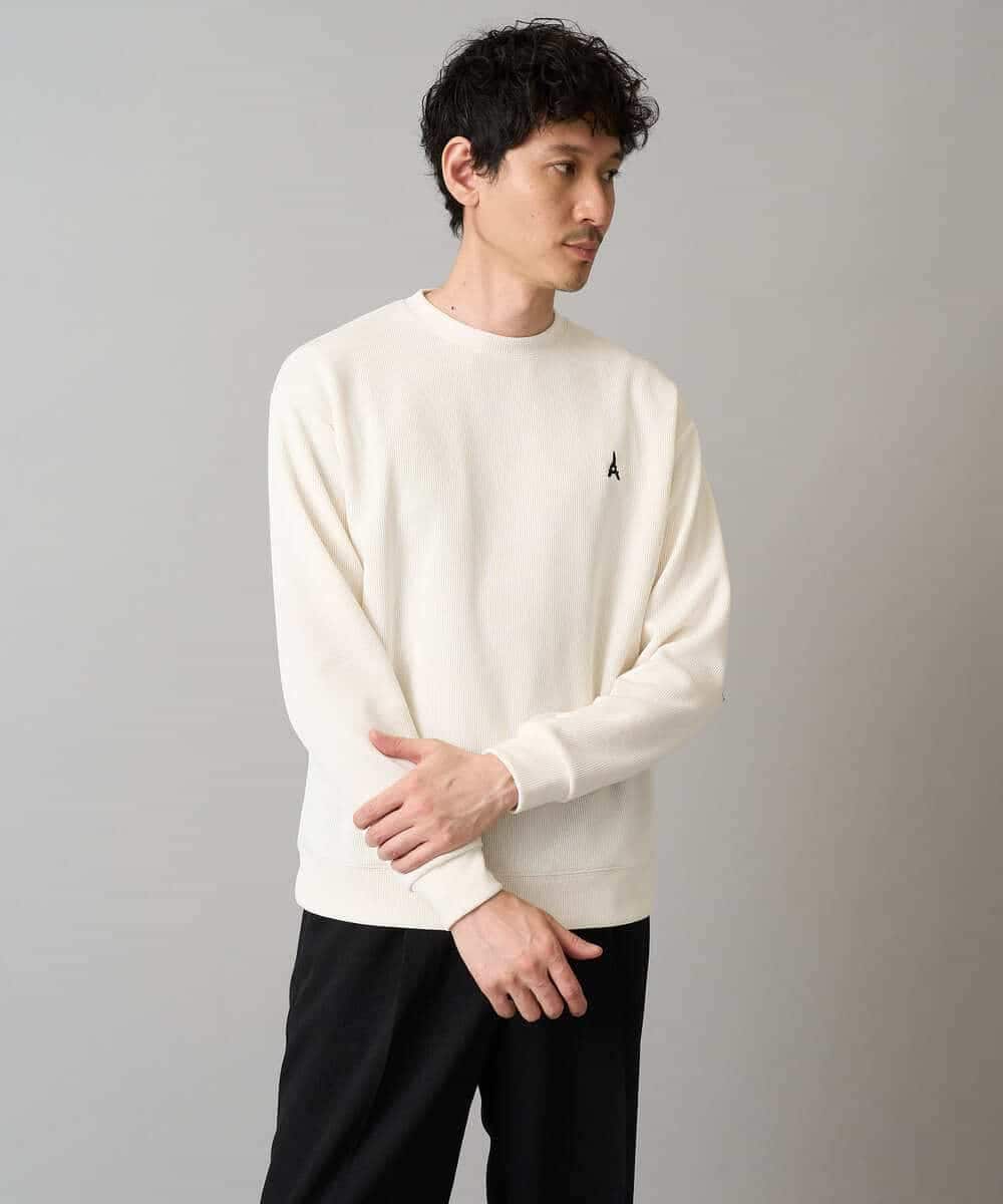 KHKLA44044 a.v.v MEN(アー・ヴェ・ヴェ) 【イージーケア/毛玉になりにくい】アゼダブルフェイスワンポイント刺繍プルオーバー ブラック