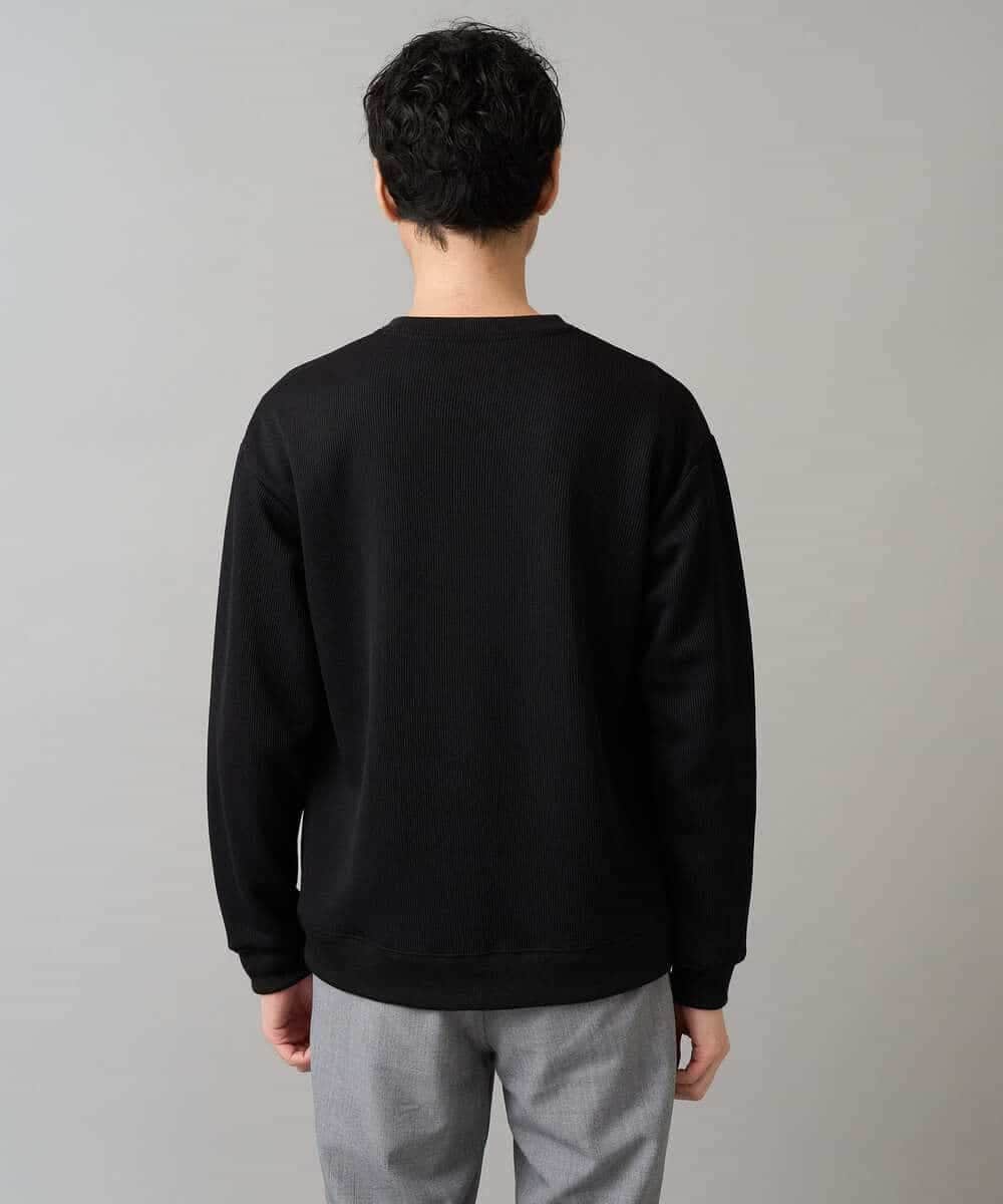 KHKLA44044 a.v.v MEN(アー・ヴェ・ヴェ) 【イージーケア/毛玉になりにくい】アゼダブルフェイスワンポイント刺繍プルオーバー ブラック