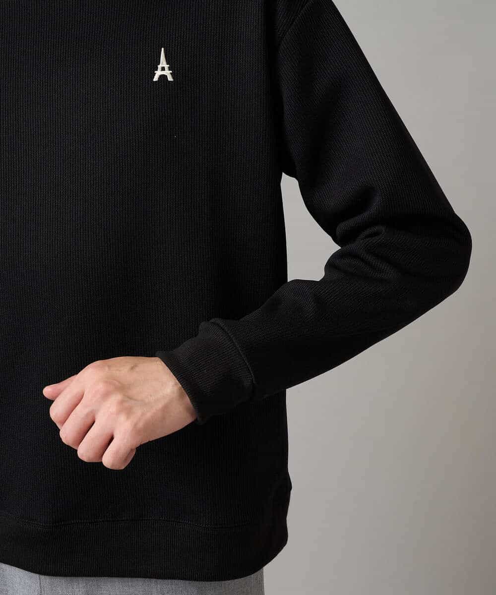 KHKLA44044 a.v.v MEN(アー・ヴェ・ヴェ) 【イージーケア/毛玉になりにくい】アゼダブルフェイスワンポイント刺繍プルオーバー ブラック