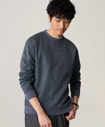 KHKLA46049 a.v.v MEN 【イージーケア/毛玉になりにくい】ツイルエンボスフェイクスエードプルオーバー【洗濯機で洗える】