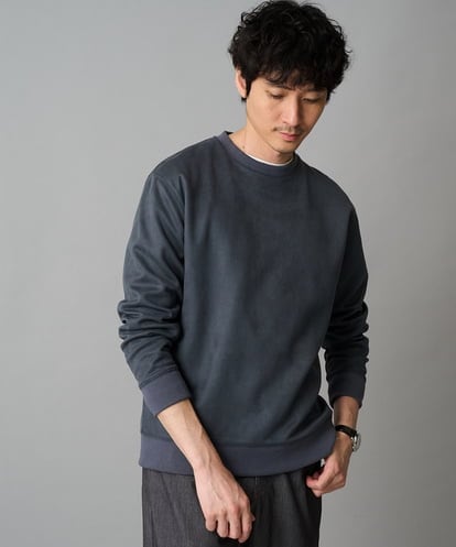 KHKLA46049 a.v.v MEN 【イージーケア/毛玉になりにくい】ツイルエンボスフェイクスエードプルオーバー【洗濯機で洗える】