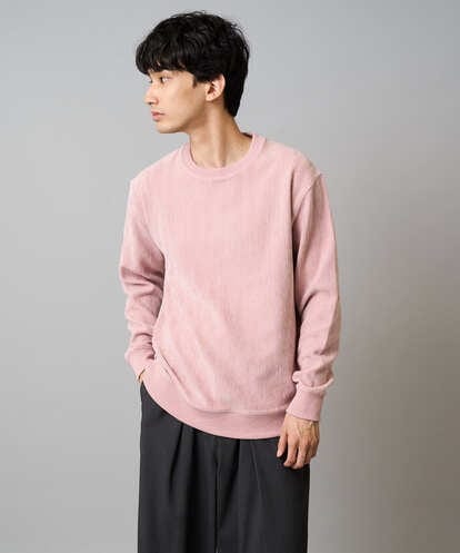 KHKLA48049 a.v.v MEN 【イージーケア/毛玉になりにくい】ヘリンボーン起毛セミワイドシルエットプルオーバー【洗濯機で洗える】