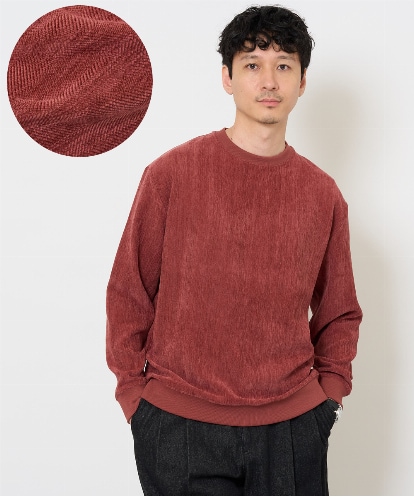 KHKLA48049 a.v.v MEN 【イージーケア/毛玉になりにくい】ヘリンボーン起毛セミワイドシルエットプルオーバー【洗濯機で洗える】