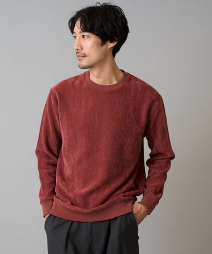 KHKLA48049 a.v.v MEN 【イージーケア/毛玉になりにくい】ヘリンボーン起毛セミワイドシルエットプルオーバー【洗濯機で洗える】