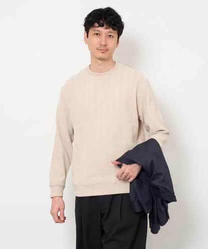 KHKLA48049 a.v.v MEN 【イージーケア/毛玉になりにくい】ヘリンボーン起毛セミワイドシルエットプルオーバー【洗濯機で洗える】
