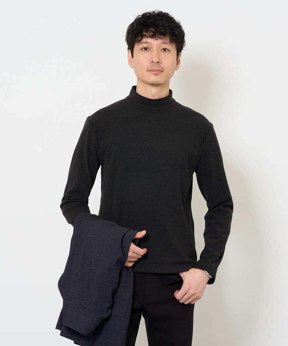 KHKLA67039 a.v.v MEN(アー・ヴェ・ヴェ) カチオンストレッチモックネックスＴシャツ〈ON/OFF SERIES〉 ブラック