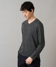 KHKLA76044 a.v.v MEN(アー・ヴェ・ヴェ) 【イージーケア/洗濯機で洗える】グレンチェックジャカードＶネックスマートＴシャツ　通勤/ビジネス/ジャケット ブラック