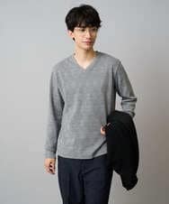 KHKLA76044 a.v.v MEN(アー・ヴェ・ヴェ) 【イージーケア/洗濯機で洗える】グレンチェックジャカードＶネックＴシャツ　通勤/ビジネス/ジャケット〈ON/OFF SERIES〉 ブラック