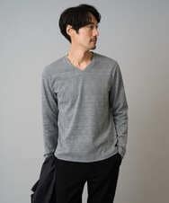 KHKLA76044 a.v.v MEN(アー・ヴェ・ヴェ) 【イージーケア/洗濯機で洗える】グレンチェックジャカードＶネックＴシャツ　通勤/ビジネス/ジャケット〈ON/OFF SERIES〉 ブラック