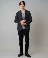 KHKLA76044 a.v.v MEN(アー・ヴェ・ヴェ) 【イージーケア/洗濯機で洗える】グレンチェックジャカードＶネックＴシャツ　通勤/ビジネス/ジャケット〈ON/OFF SERIES〉 ブラック