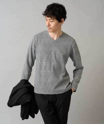 KHKLA76044 a.v.v MEN 【イージーケア/洗濯機で洗える】グレンチェックジャカードＶネックスマートＴシャツ　通勤/ビジネス/ジャケット