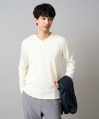 KHKLA77044 a.v.v MEN 【イージーケア/洗濯機で洗える】アゼダブルフェイスVネックスマートＴシャツ　通勤/ビジネス/ジャケット