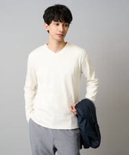 KHKLA77044 a.v.v MEN(アー・ヴェ・ヴェ) 【イージーケア/洗濯機で洗える】アゼダブルフェイスVネックスマートＴシャツ　通勤/ビジネス/ジャケット アイボリー