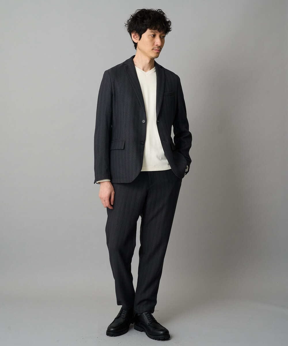 KHKLA77044 a.v.v MEN(アー・ヴェ・ヴェ) 【イージーケア/洗濯機で洗える】アゼダブルフェイスVネックＴシャツ　通勤/ビジネス/ジャケット〈ON/OFF SERIES〉 ブラック