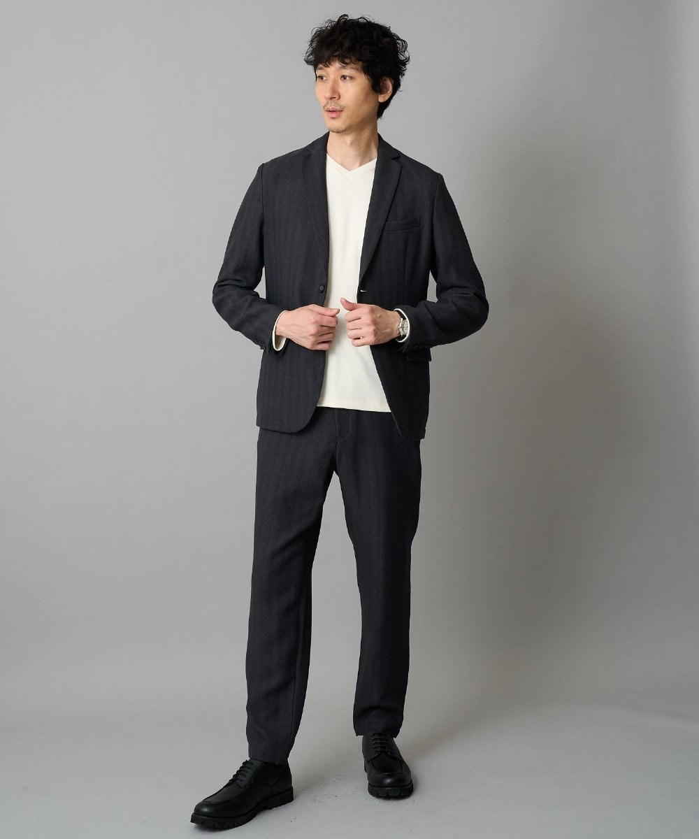 KHKLA77044 a.v.v MEN(アー・ヴェ・ヴェ) 【イージーケア/洗濯機で洗える】アゼダブルフェイスVネックＴシャツ　通勤/ビジネス/ジャケット〈ON/OFF SERIES〉 ブラック