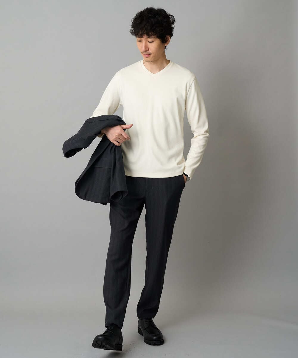 KHKLA77044 a.v.v MEN(アー・ヴェ・ヴェ) 【イージーケア/洗濯機で洗える】アゼダブルフェイスVネックＴシャツ　通勤/ビジネス/ジャケット〈ON/OFF SERIES〉 ブラック