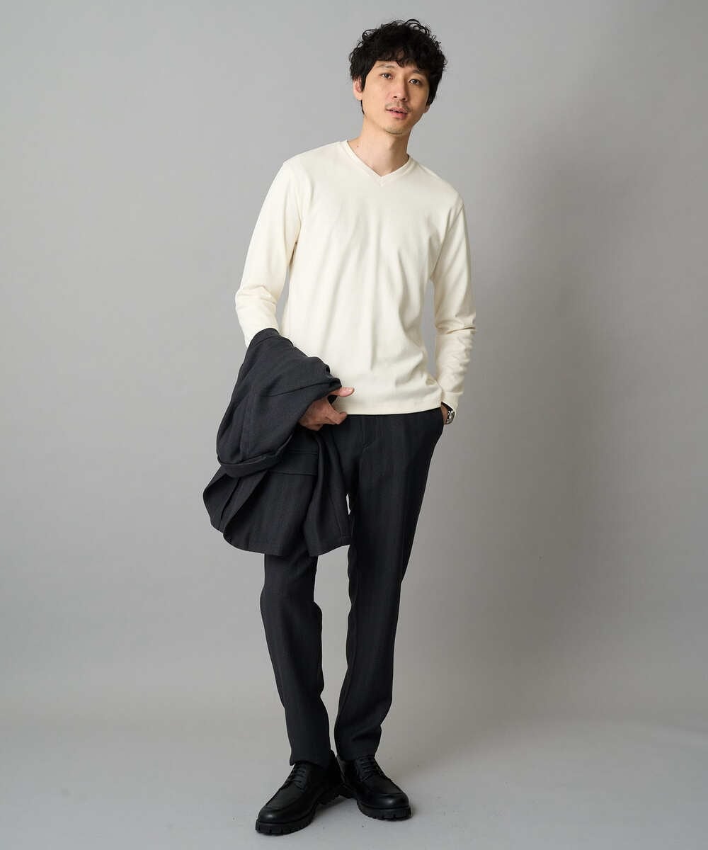 KHKLA77044 a.v.v MEN(アー・ヴェ・ヴェ) 【イージーケア/洗濯機で洗える】アゼダブルフェイスVネックＴシャツ　通勤/ビジネス/ジャケット〈ON/OFF SERIES〉 ブラック