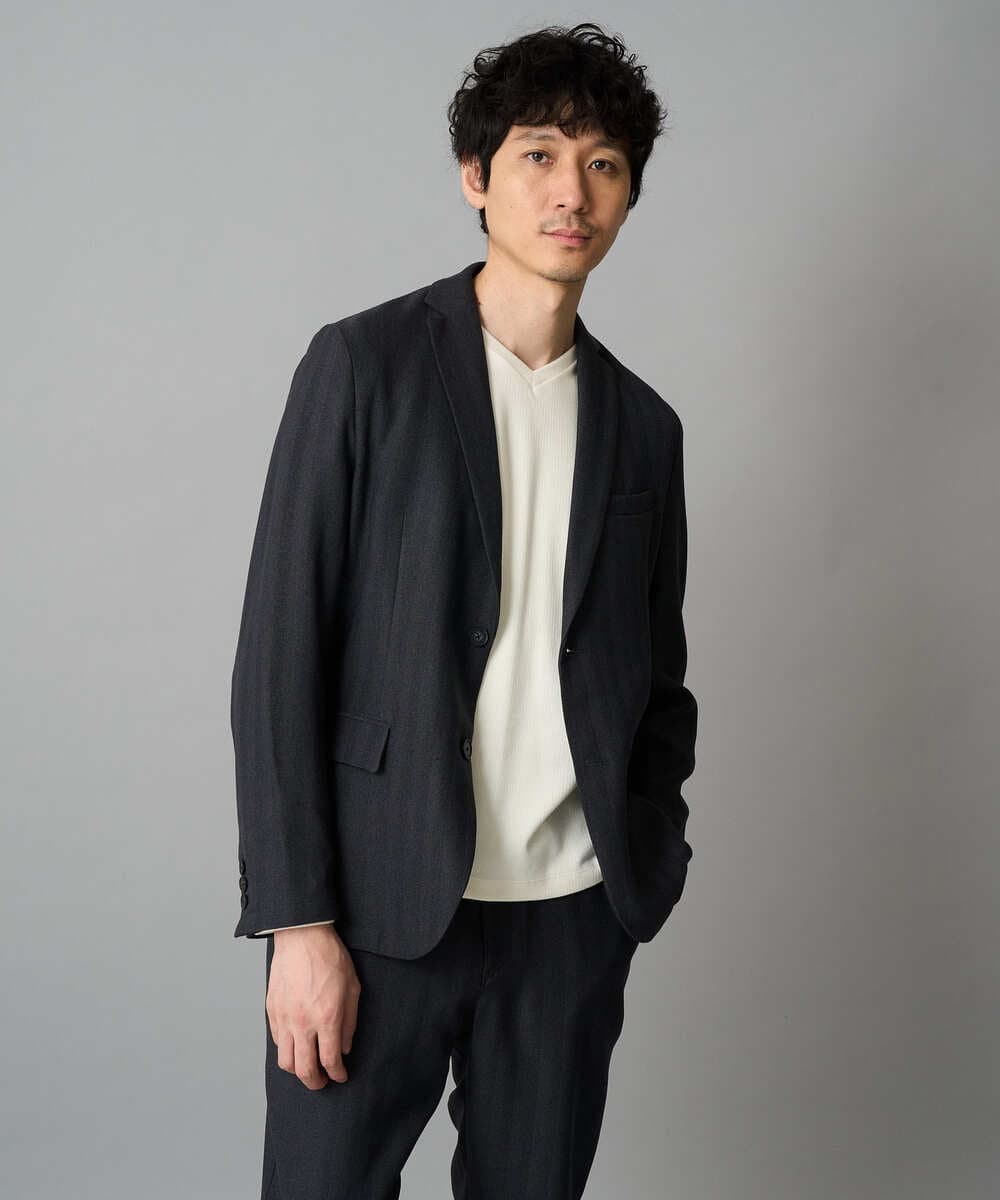 KHKLA77044 a.v.v MEN(アー・ヴェ・ヴェ) 【イージーケア/洗濯機で洗える】アゼダブルフェイスVネックＴシャツ　通勤/ビジネス/ジャケット〈ON/OFF SERIES〉 ブラック