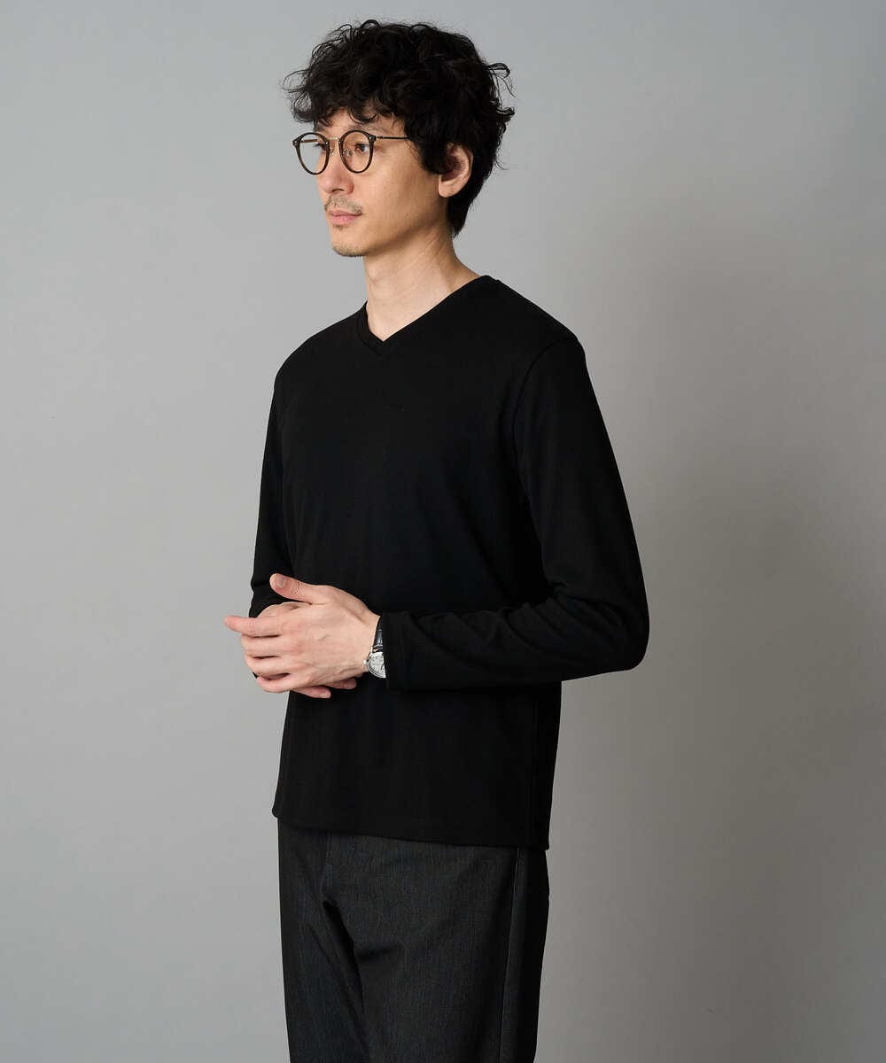 KHKLA77044 a.v.v MEN(アー・ヴェ・ヴェ) 【イージーケア/洗濯機で洗える】アゼダブルフェイスVネックＴシャツ　通勤/ビジネス/ジャケット〈ON/OFF SERIES〉 ブラック
