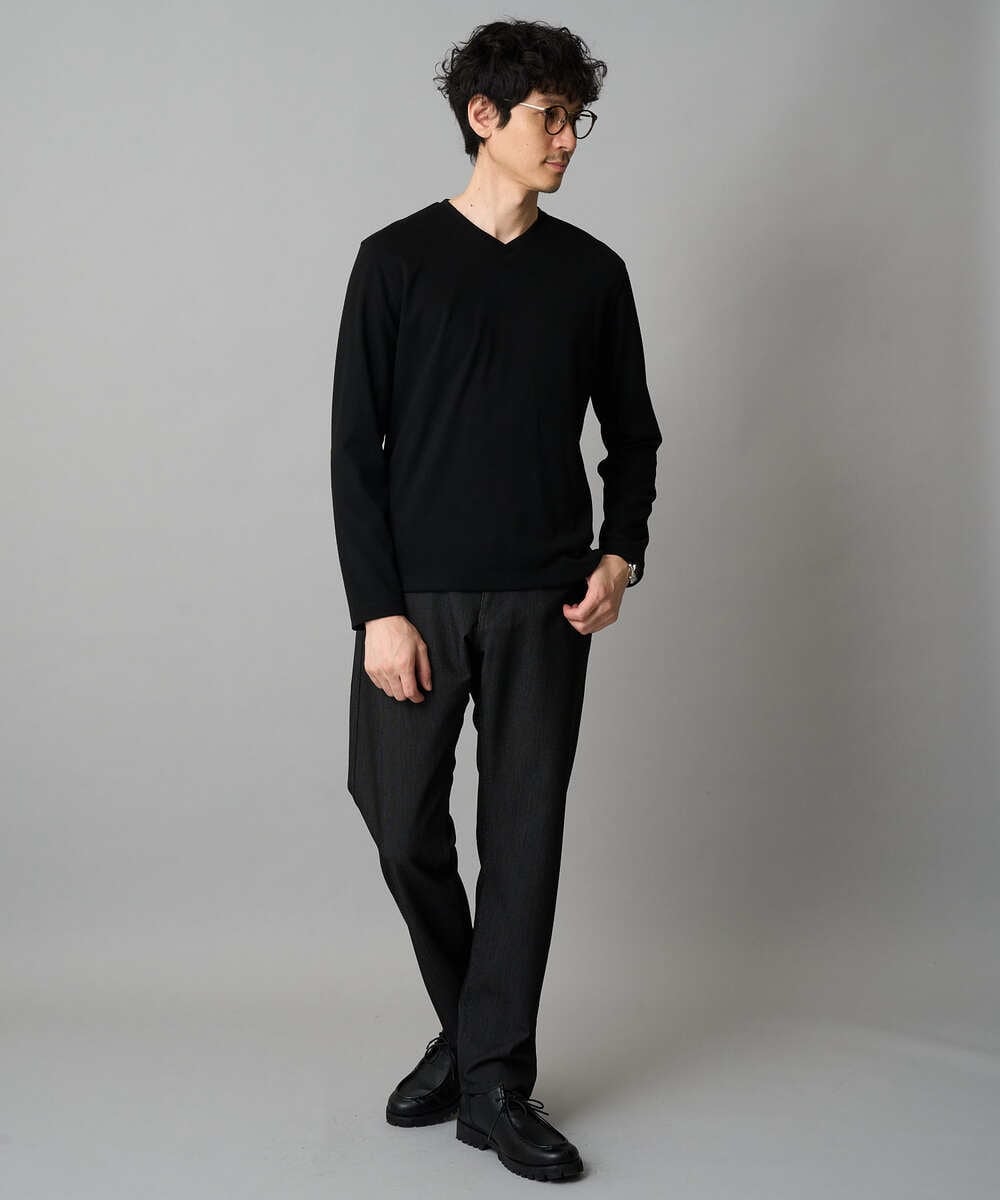 KHKLA77044 a.v.v MEN(アー・ヴェ・ヴェ) 【イージーケア/洗濯機で洗える】アゼダブルフェイスVネックＴシャツ　通勤/ビジネス/ジャケット〈ON/OFF SERIES〉 ブラック