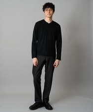 KHKLA77044 a.v.v MEN(アー・ヴェ・ヴェ) 【イージーケア/洗濯機で洗える】アゼダブルフェイスVネックＴシャツ　通勤/ビジネス/ジャケット〈ON/OFF SERIES〉 ブラック