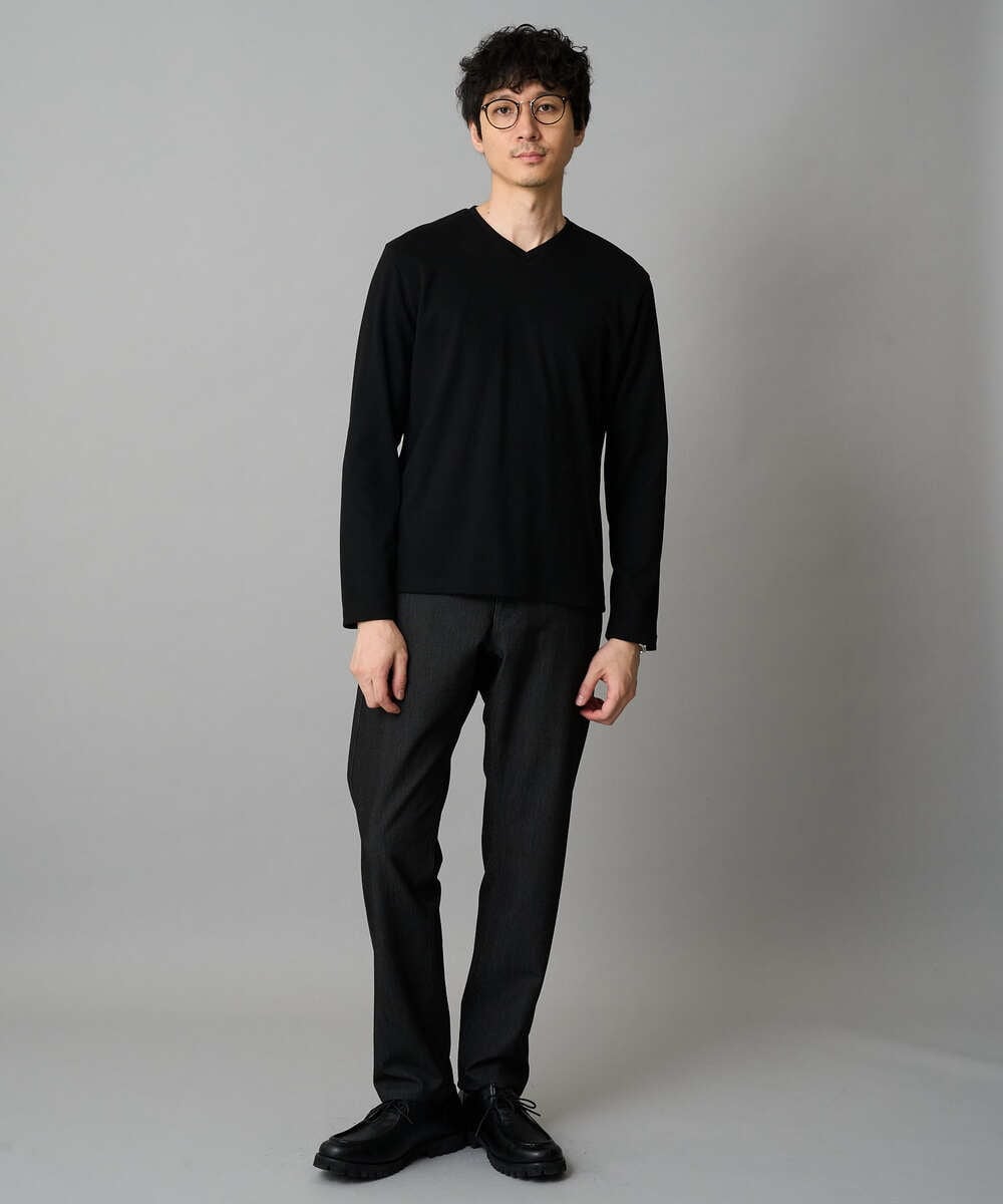 KHKLA77044 a.v.v MEN(アー・ヴェ・ヴェ) 【イージーケア/洗濯機で洗える】アゼダブルフェイスVネックＴシャツ　通勤/ビジネス/ジャケット〈ON/OFF SERIES〉 ブラック