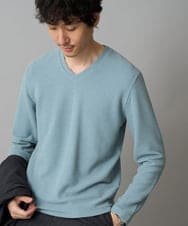 KHKLA78044 a.v.v MEN(アー・ヴェ・ヴェ) 【イージーケア/洗濯機で洗える】千鳥ジャカードVネックTシャツ　通勤/ビジネス/ジャケット〈ON/OFF SERIES〉 グリーン