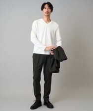 KHKLA78044 a.v.v MEN(アー・ヴェ・ヴェ) 【イージーケア/洗濯機で洗える】千鳥ジャカードVネックTシャツ　通勤/ビジネス/ジャケット〈ON/OFF SERIES〉 ブラック