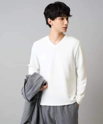 KHKLA78044 a.v.v MEN 【イージーケア/洗濯機で洗える】千鳥ジャカードVネックスマートTシャツ　通勤/ビジネス/ジャケット