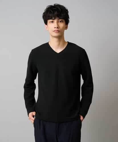 KHKLA78044 a.v.v MEN 【イージーケア/洗濯機で洗える】千鳥ジャカードVネックスマートTシャツ　通勤/ビジネス/ジャケット