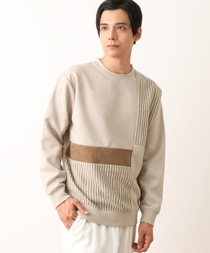 KHKLS48059 a.v.v MEN フェイクスエードパッチワーク切替プルオーバー