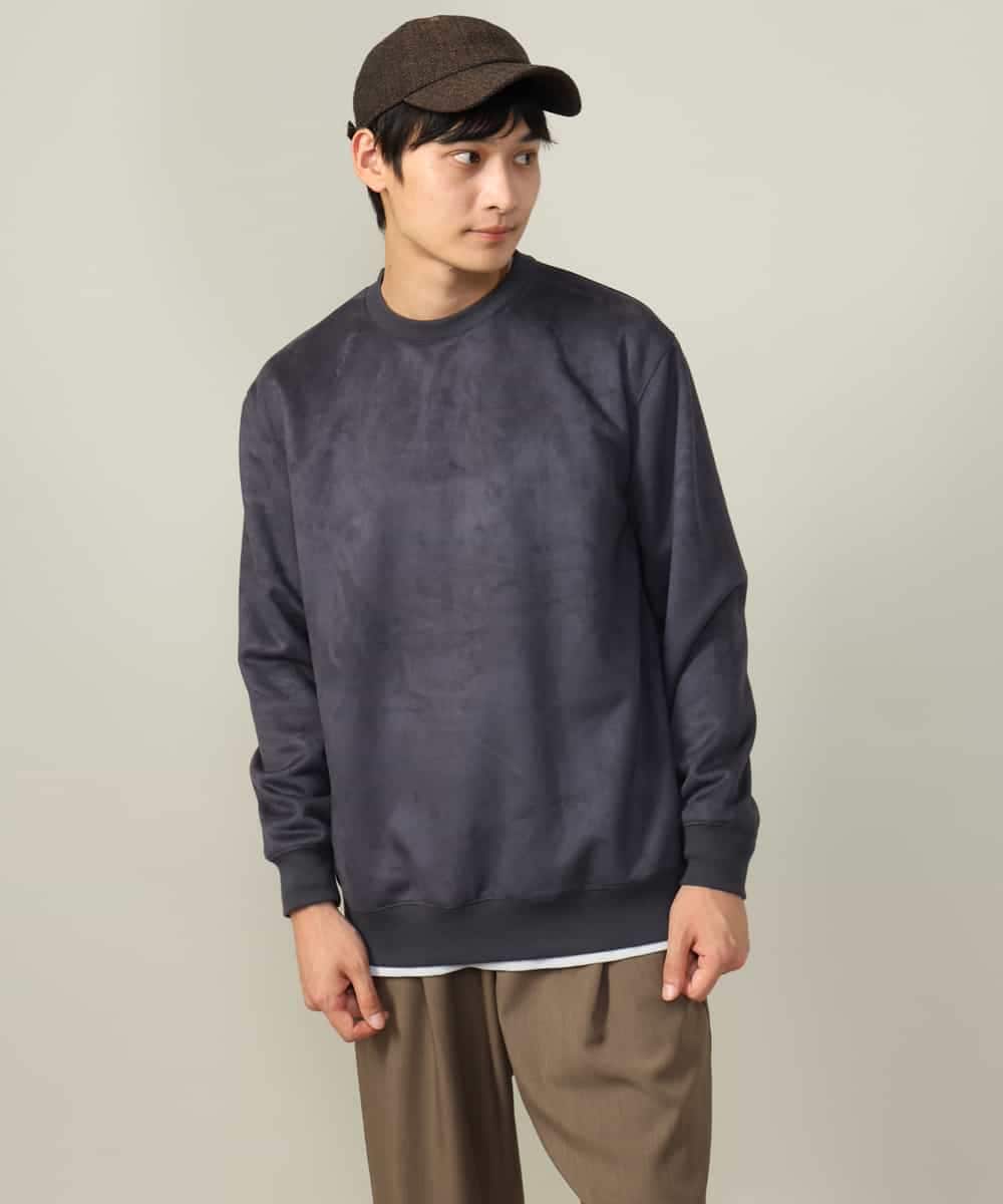 KHKLV46044 a.v.v MEN(アー・ヴェ・ヴェ) 【春まで使える】フェイクスエードセミワイドシルエットプルオーバー(無地） ライトグレー