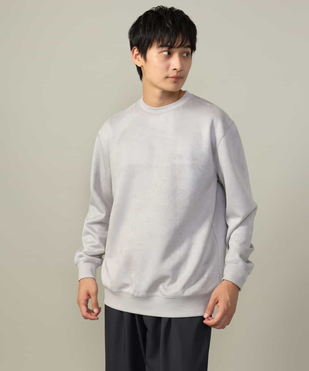 KHKLV46044 a.v.v MEN(アー・ヴェ・ヴェ) 【春まで使える】フェイクスエードセミワイドシルエットプルオーバー(無地） ライトグレー